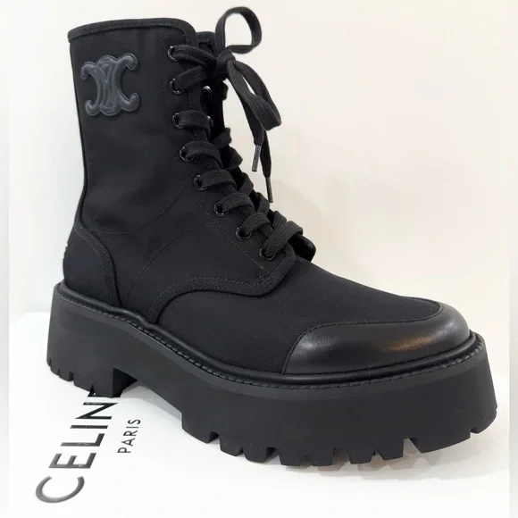 CELINE Black 45mm Bulky Laced-up Boots in Nylon